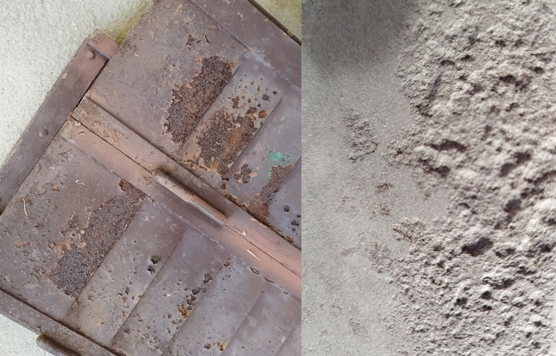 Rouille de surface sur volet métallique a traité avant Décapage et peinture de persiennes en métal