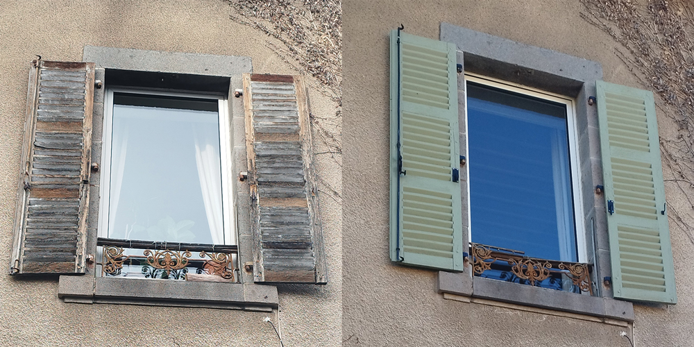 Peinture et rénovation de volet en bois dans le Cantal par Recyclidée